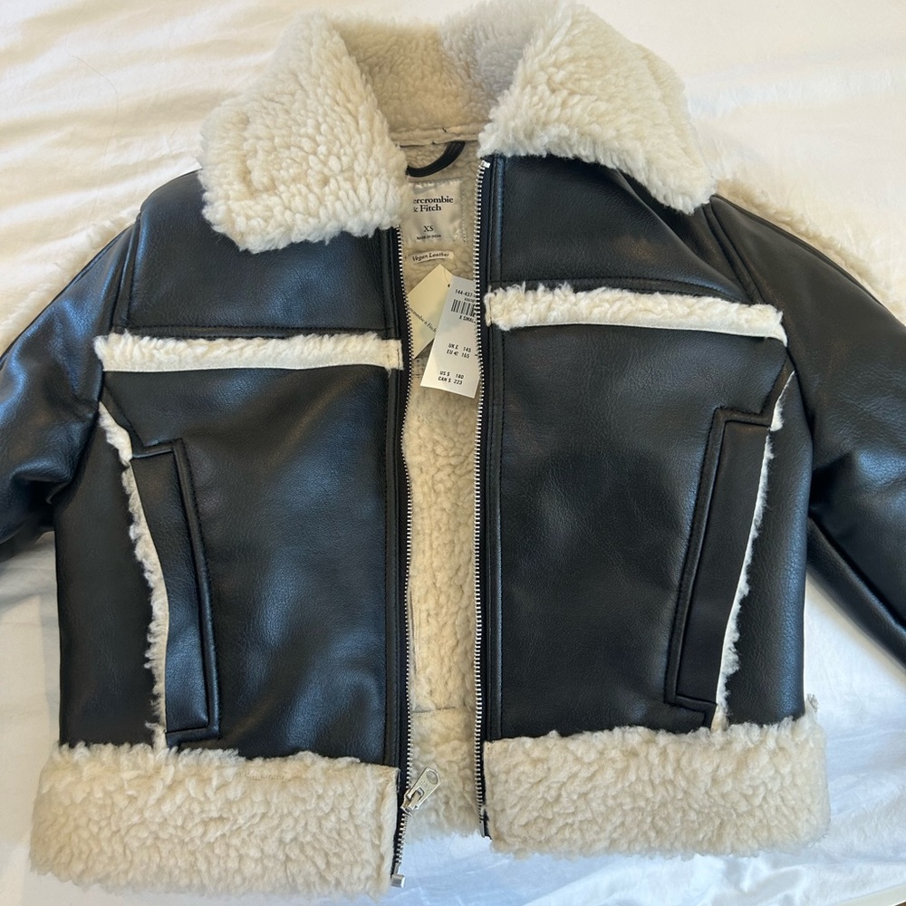 Abercrombie Leather and Faux Fur Cropped Jacket